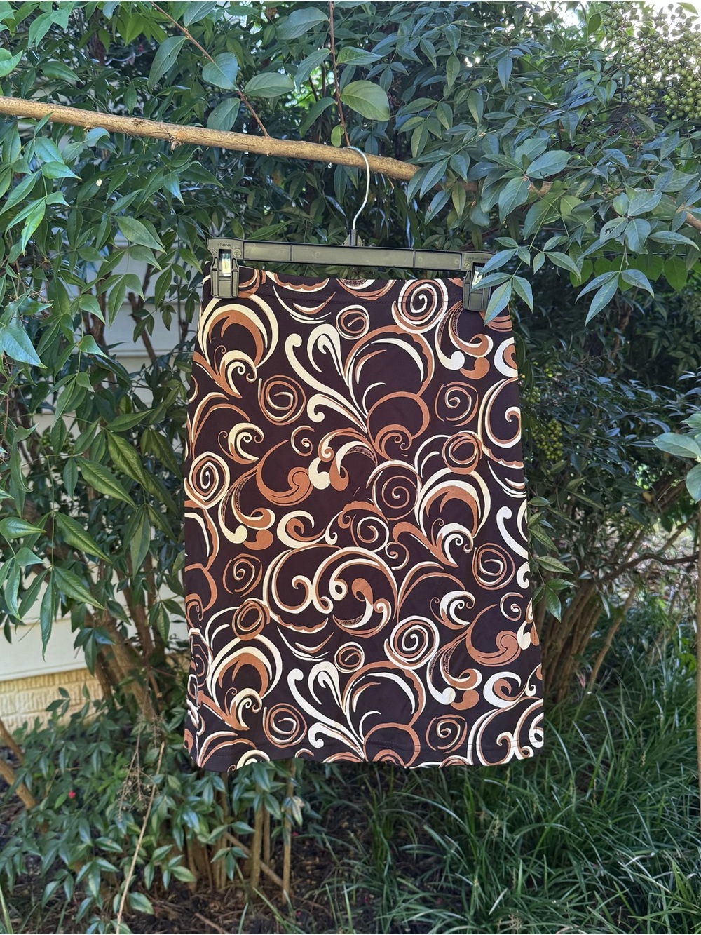 Vintage A. Byer Black Brown and Cream Swirl Midi Skirt